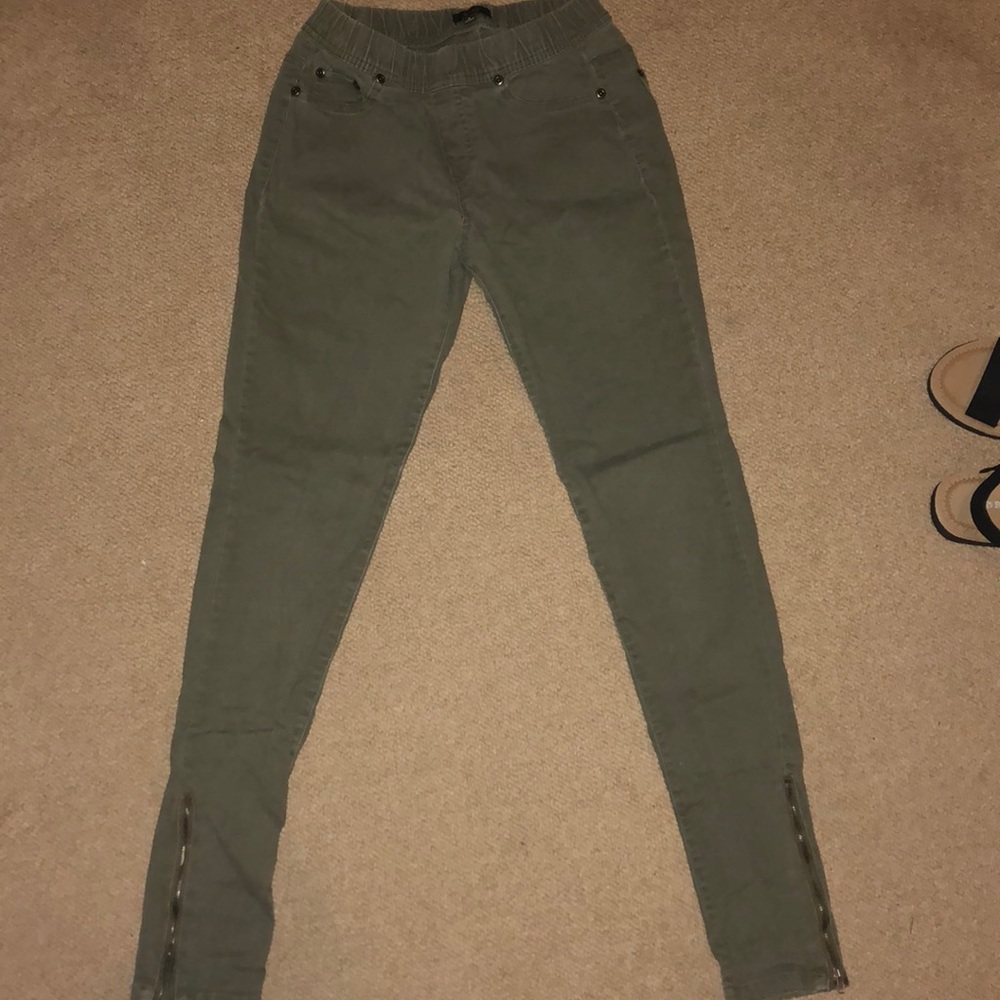 Army green skinny jeans